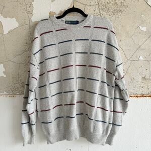 Vintage 90s Sweater Retro Grandpacore Striped Textured Made in USA Mens L Preppy